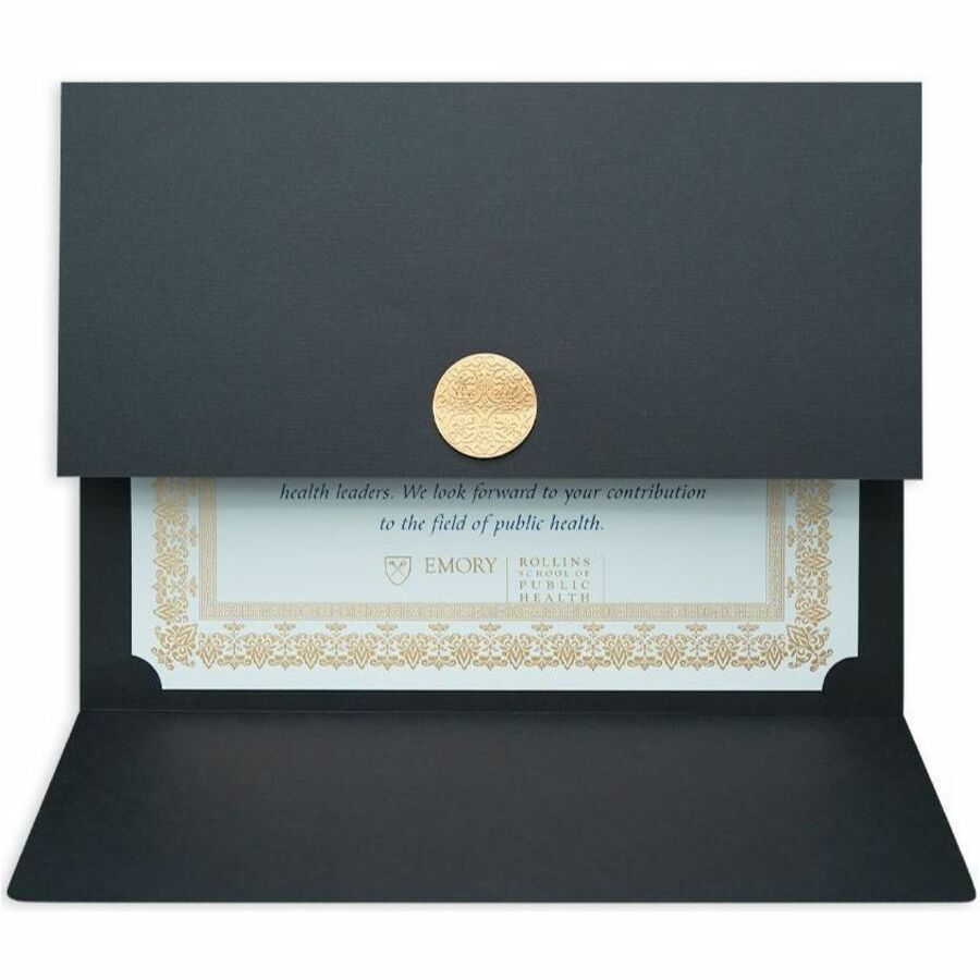 St. James&reg; Elite&trade; Medallion Fold Certificate Holders, Black Linen with Copper Medallion, Pack of 5, 83570 - 83570