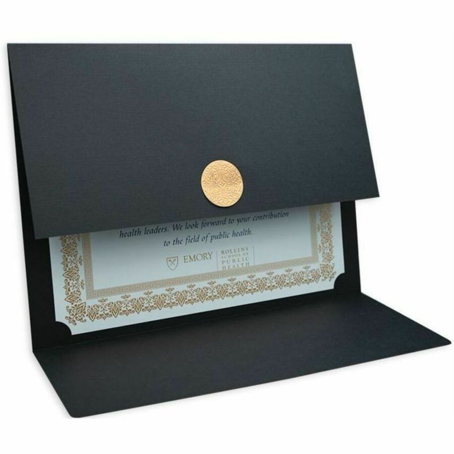 St. James&reg; Elite&trade; Medallion Fold Certificate Holders, Black Linen with Copper Medallion, Pack of 5, 83570 - 83570