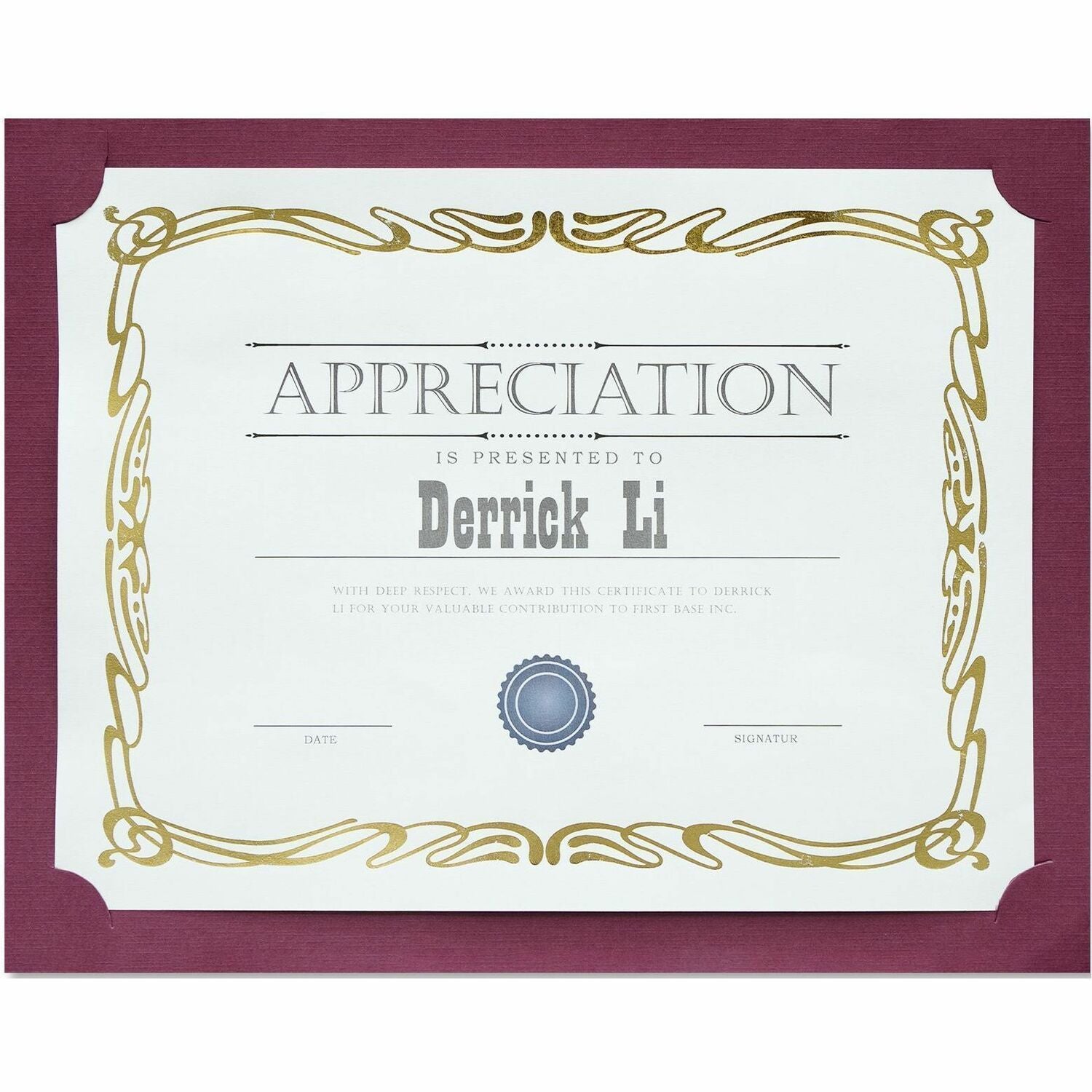 St. James&reg; Presentation Cards/Certificate Holders, Non-Folding, Burgundy Linen, Pack of 25, 83482