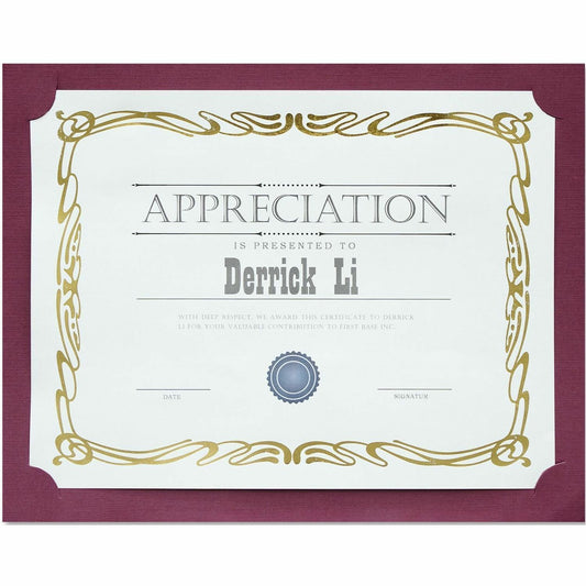 St. James&reg; Presentation Cards/Certificate Holders, Non-Folding, Burgundy Linen, Pack of 25, 83482
