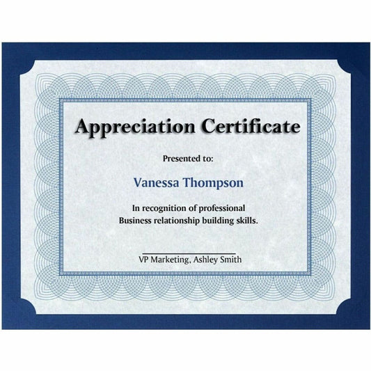 St. James&reg; Presentation Cards/Certificate Holders, Non-Folding, Navy Blue Linen, Pack of 25, 83480