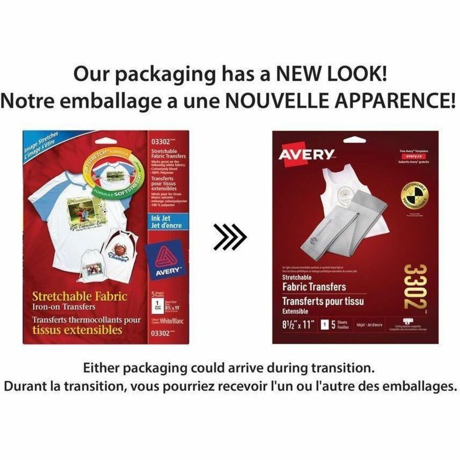 Avery Stretchable T-Shirt Transfers 11" x 8-1/2" , for Inkjet Printers - 03302