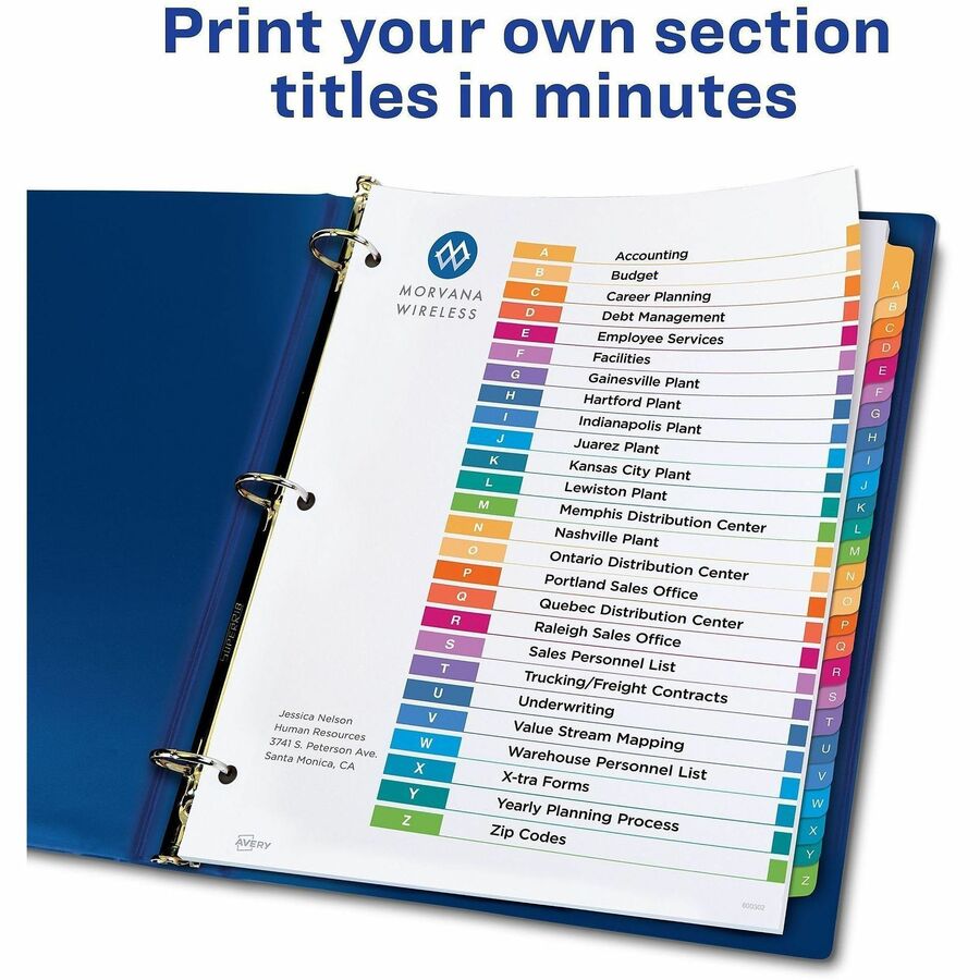 Avery&reg; Ready Index&reg; Table of Contents Dividers for Laser and Inkjet Printers, A-Z - 11125