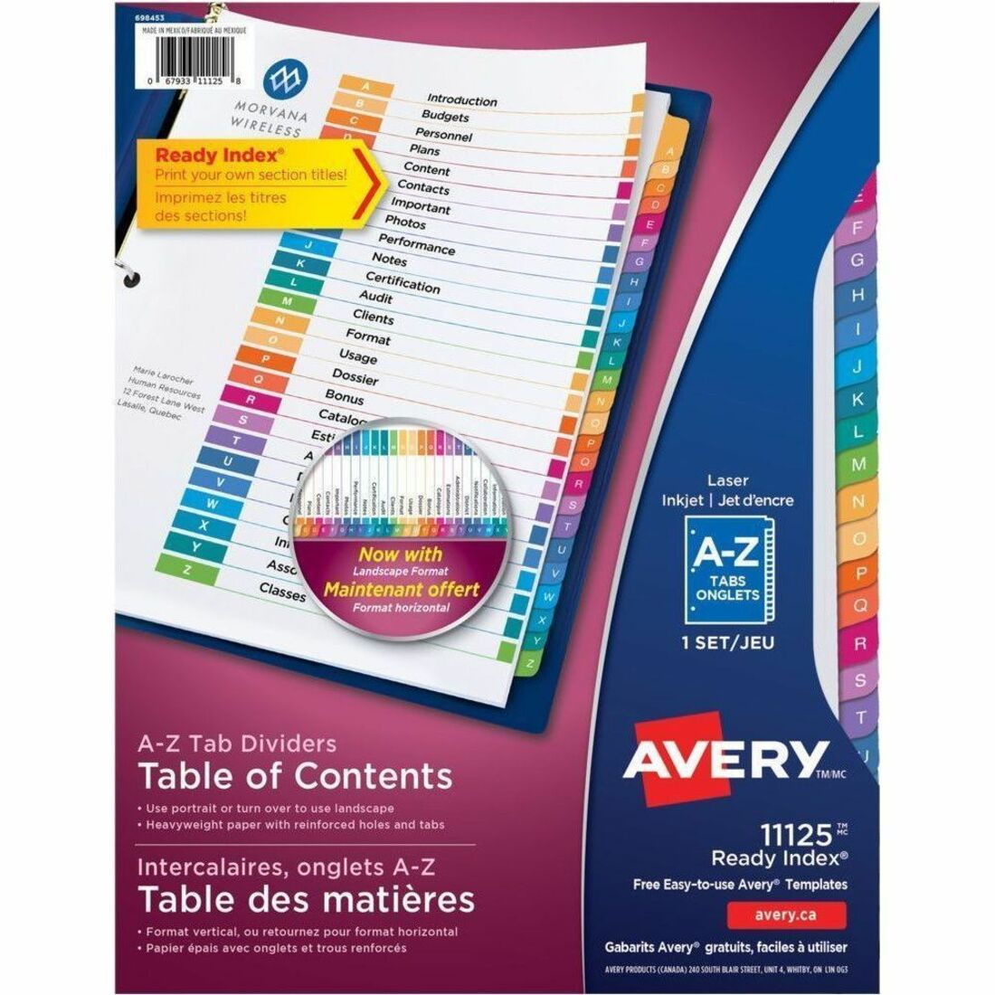 Avery Ready Index&reg; Table of Contents Dividers Tabs A - Z, for Laser and Inkjet Printers