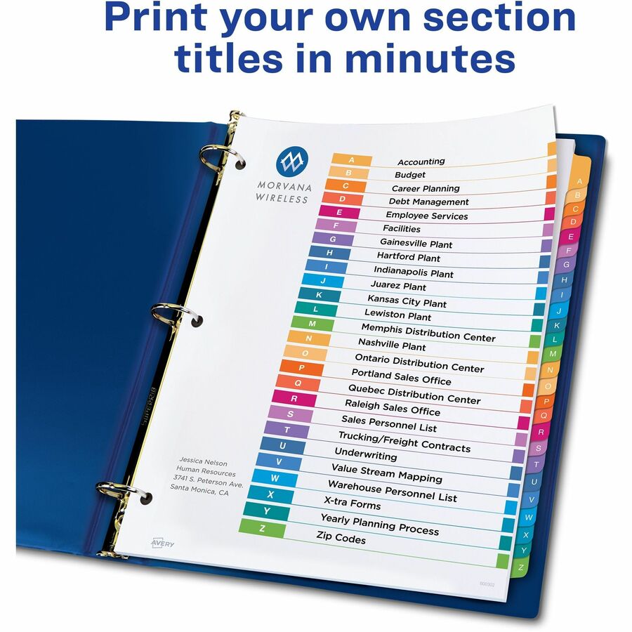 Avery&reg; Ready Index&reg; Table of Contents Dividers for Laser and Inkjet Printers, A-Z - 11125
