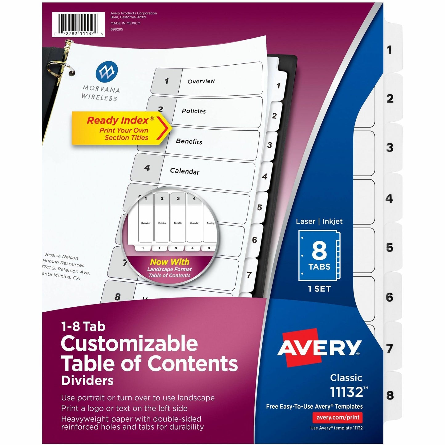 Avery&reg; Ready Index&reg; Table of Content Dividersfor Laser and Inkjet Printers, 8 tabs
