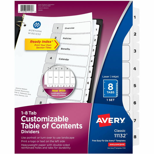 Avery&reg; Ready Index&reg; Table of Content Dividersfor Laser and Inkjet Printers, 8 tabs