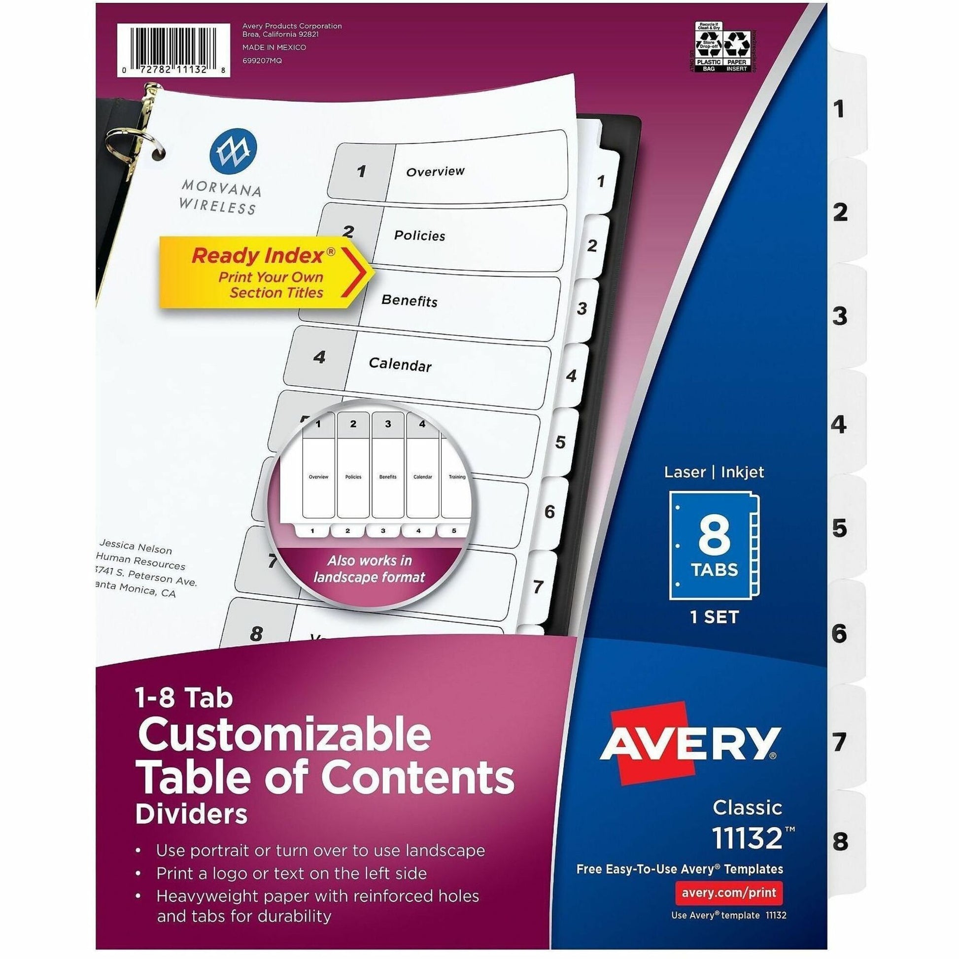 Avery&reg; Ready Index&reg; Table of Content Dividersfor Laser and Inkjet Printers, 8 tabs