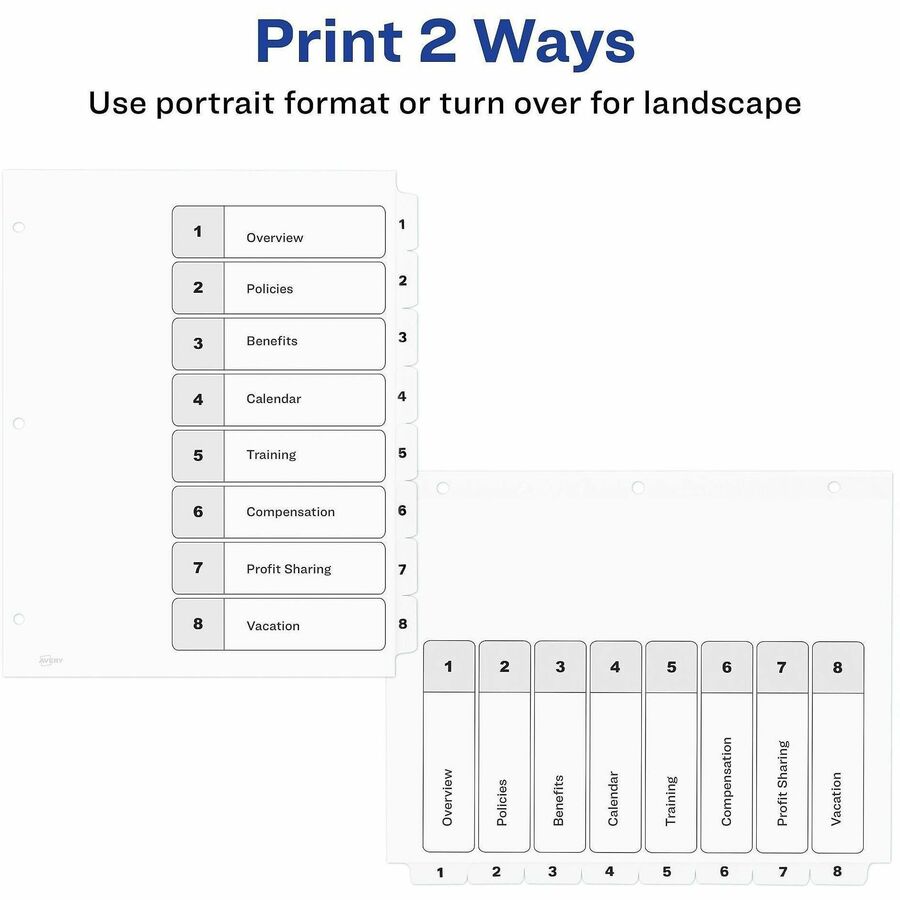 Avery&reg; Ready Index&reg; Table of Content Dividersfor Laser and Inkjet Printers, 8 tabs - 11132