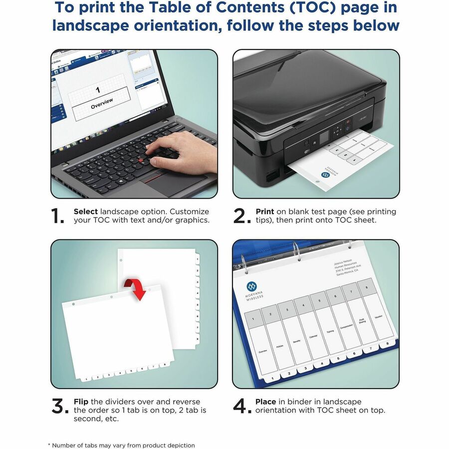 Avery&reg; Ready Index&reg; Table of Content Dividersfor Laser and Inkjet Printers, 8 tabs - 11132