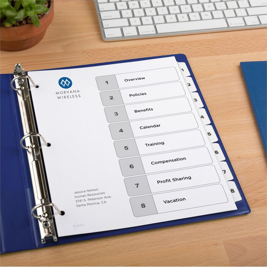 Avery&reg; Ready Index&reg; Table of Content Dividersfor Laser and Inkjet Printers, 8 tabs - 11132