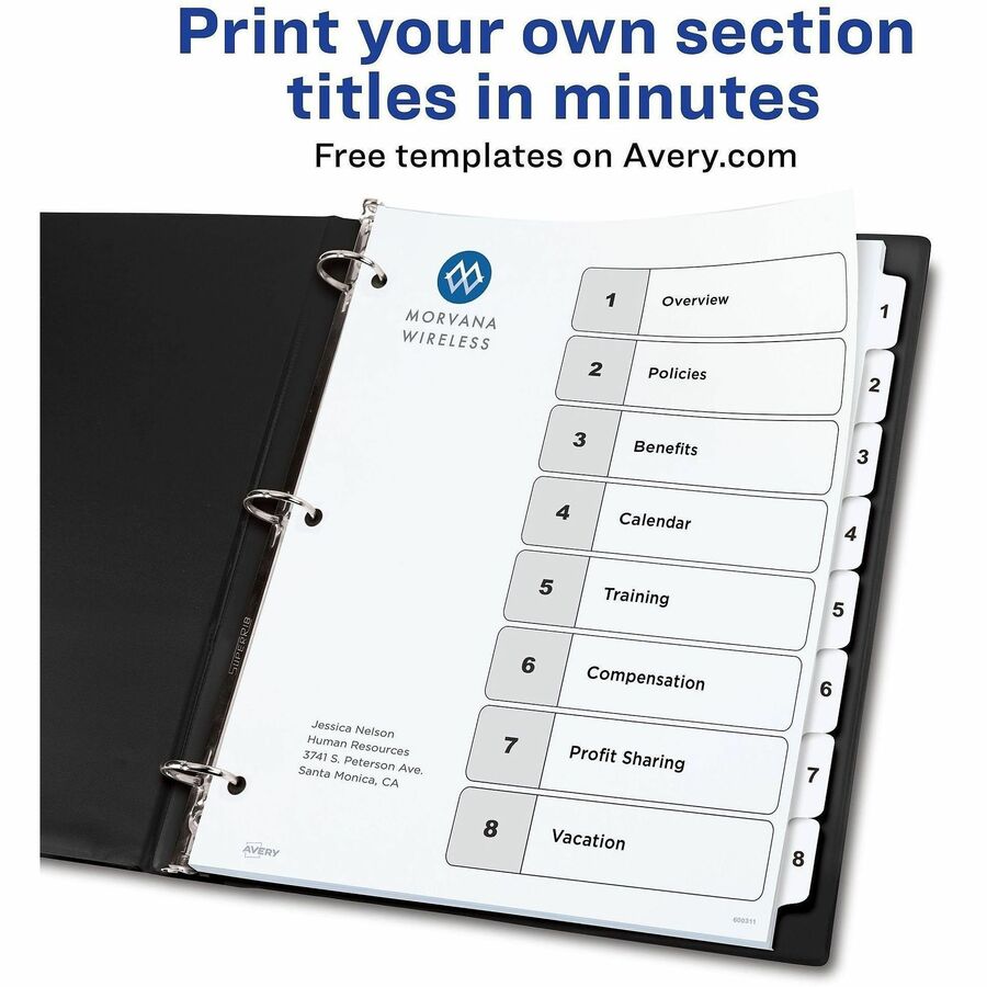 Avery&reg; Ready Index&reg; Table of Content Dividersfor Laser and Inkjet Printers, 8 tabs - 11132