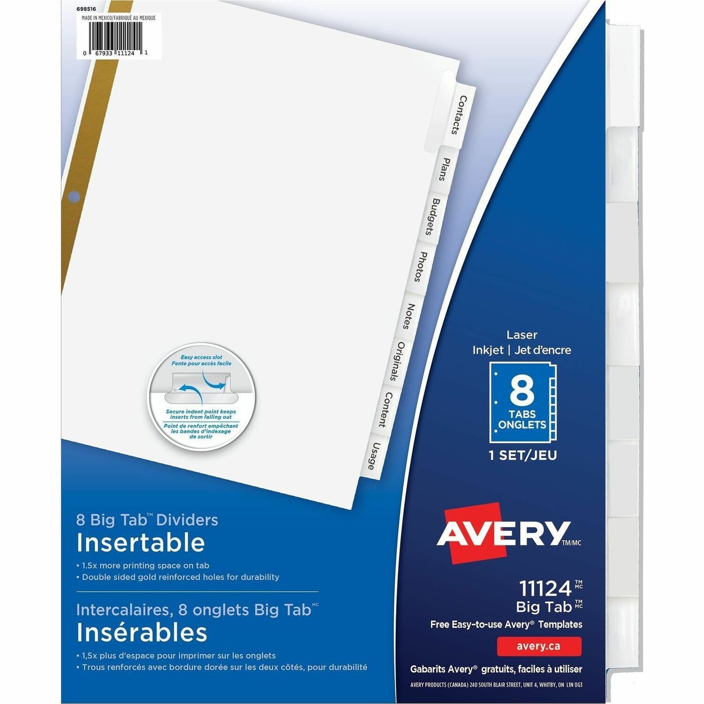 Avery&reg; Big Tab&trade; Insertable Dividers, 8 tabs, 1 set