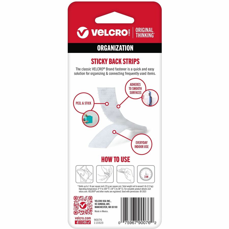 VELCRO&reg; Sticky Back 3 1/2in x 3/4in Strips White 4 Ct - 90076