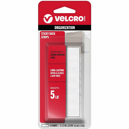 VELCRO&reg; Sticky Back 3 1/2in x 3/4in Strips White 4 Ct