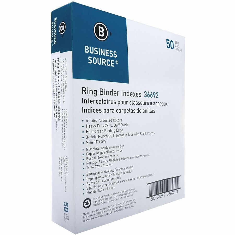 Business Source Insertable Tab Ring Binder Indexes - 36692