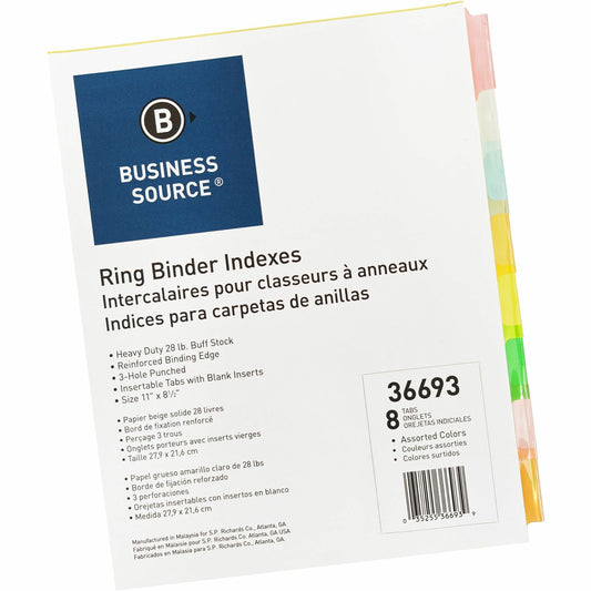 Business Source Insertable Tab Ring Binder Indexes