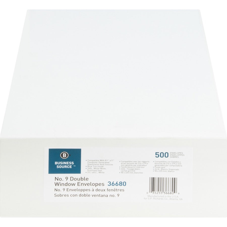 Business Source No. 9 Double Window Invoice Envelopes - 36680