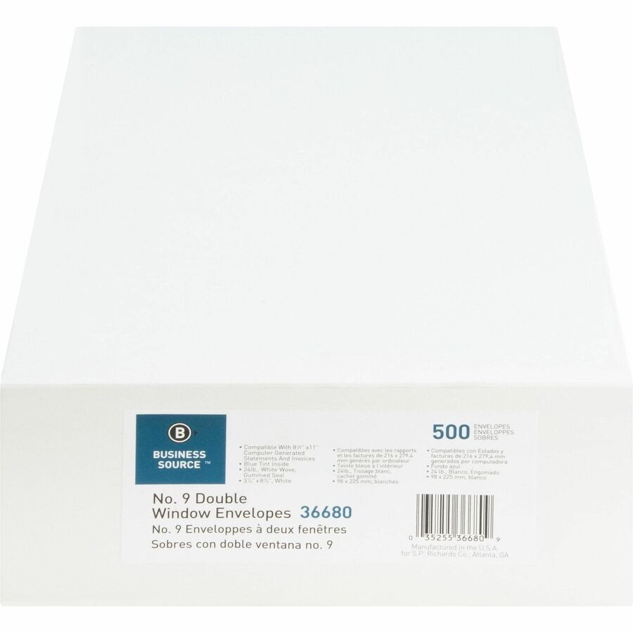 Business Source No. 9 Double Window Invoice Envelopes - 36680
