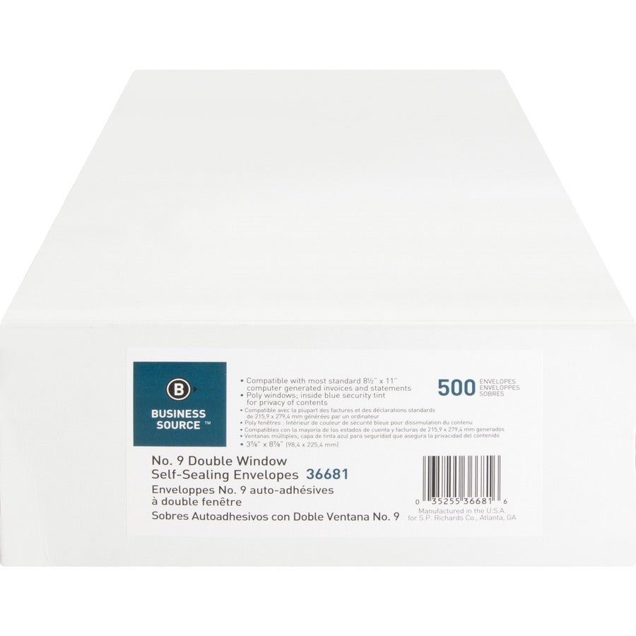 Business Source No. 9 Double Window Invoice Envelopes - 36681