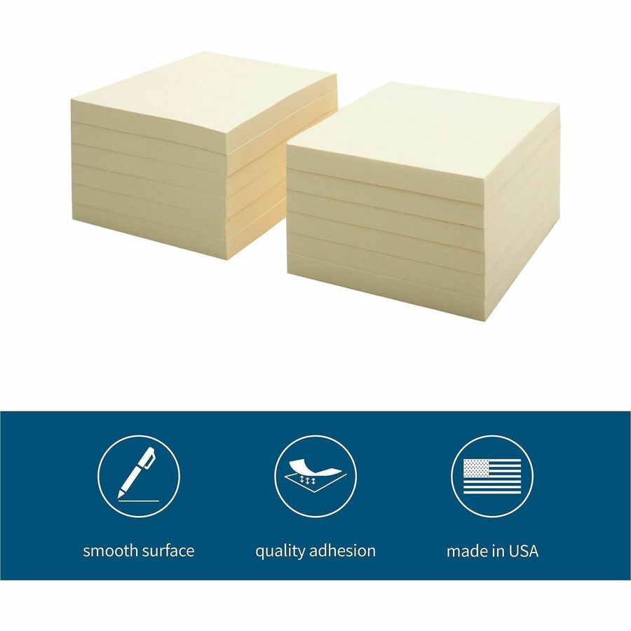 Business Source Yellow Repositionable Adhesive Notes - 36612
