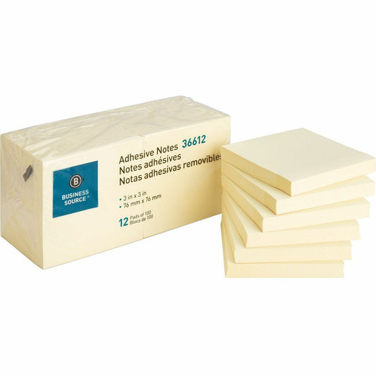Business Source Yellow Repositionable Adhesive Notes