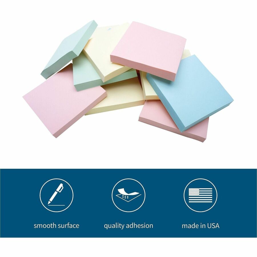 Business Source 3" Plain Pastel Colors Adhesive Notes - 36614