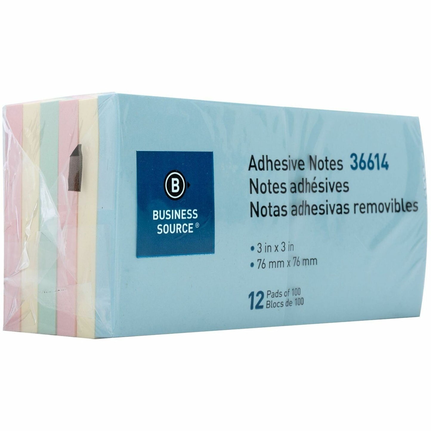 Business Source 3" Plain Pastel Colors Adhesive Notes