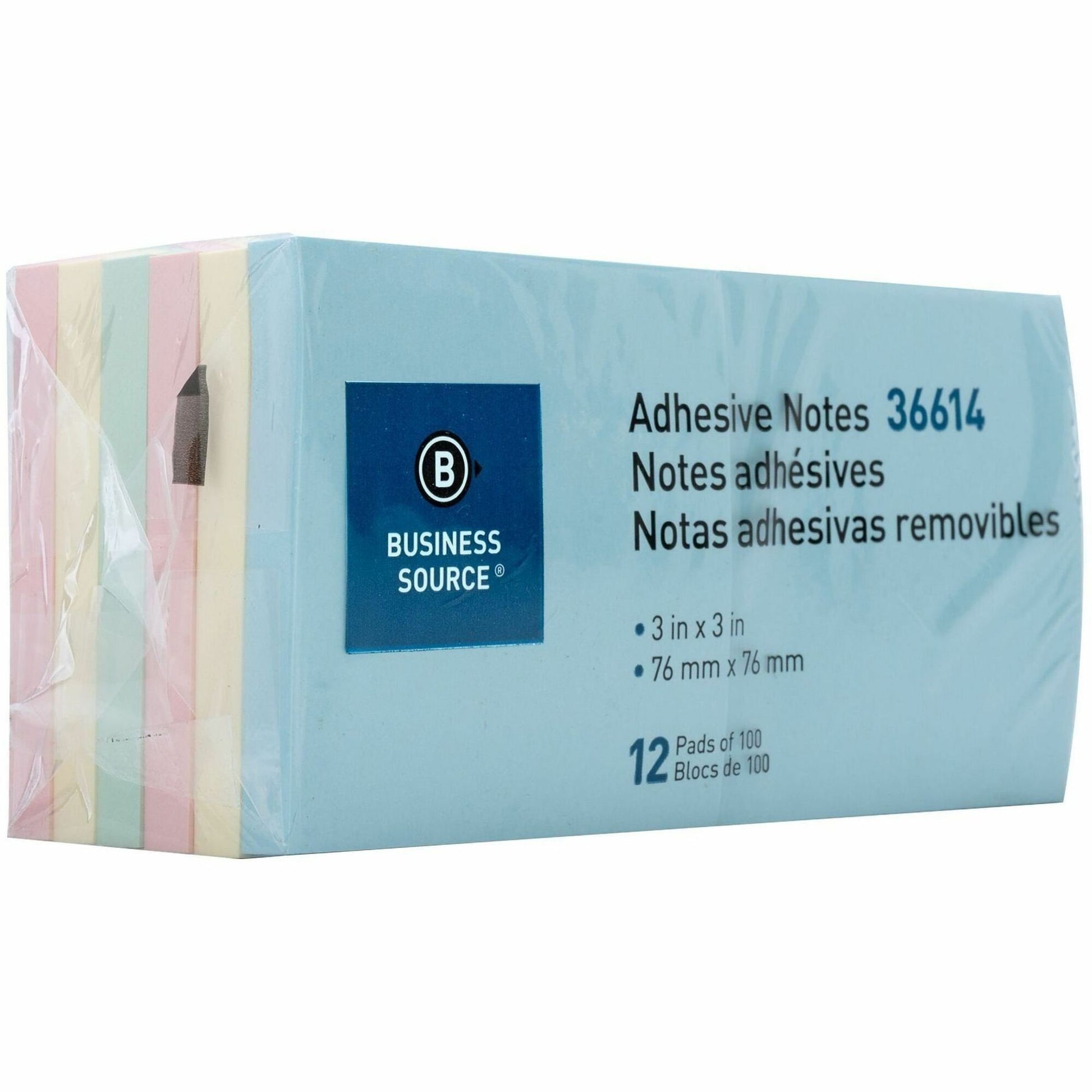 Business Source 3" Plain Pastel Colors Adhesive Notes