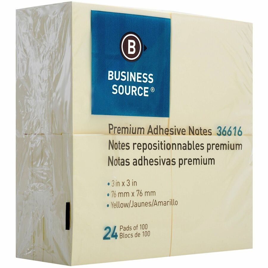 Business Source Yellow Repostionable Adhesive Notes - 36616