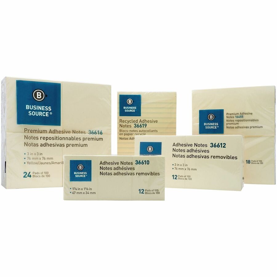 Business Source Yellow Repostionable Adhesive Notes - 36616