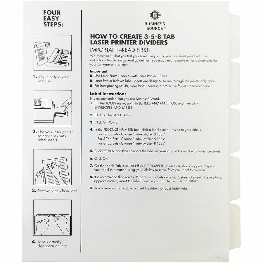 Business Source Un-punched Index Dividers Set - 16487