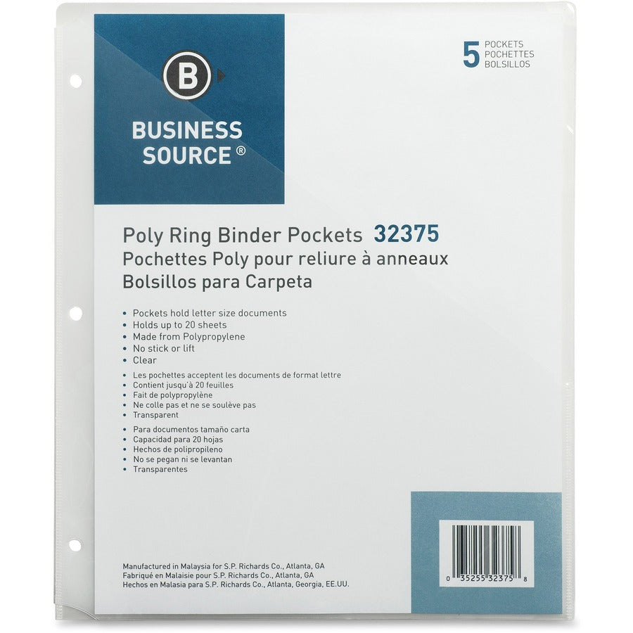 Business Source Poly Binder Pockets - 32375