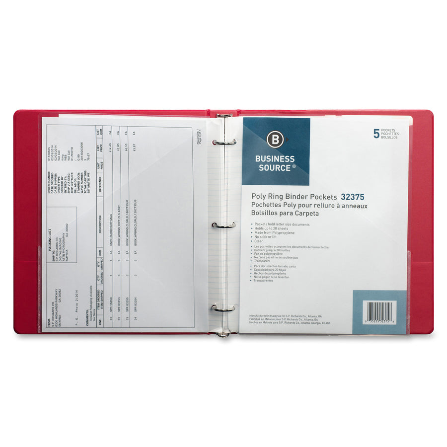 Business Source Poly Binder Pockets - 32375