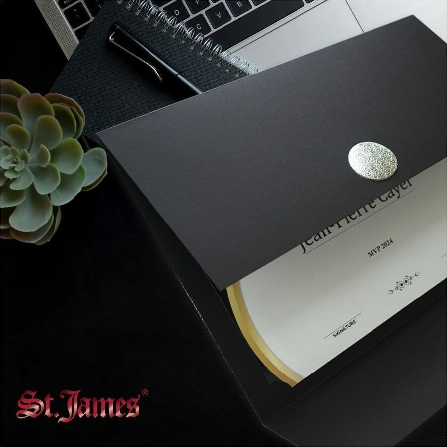 St. James&reg; Elite&trade; Medallion Fold Certificate Holders, Black Linen with Silver Medallion, Pack of 5, 83566 - 83566