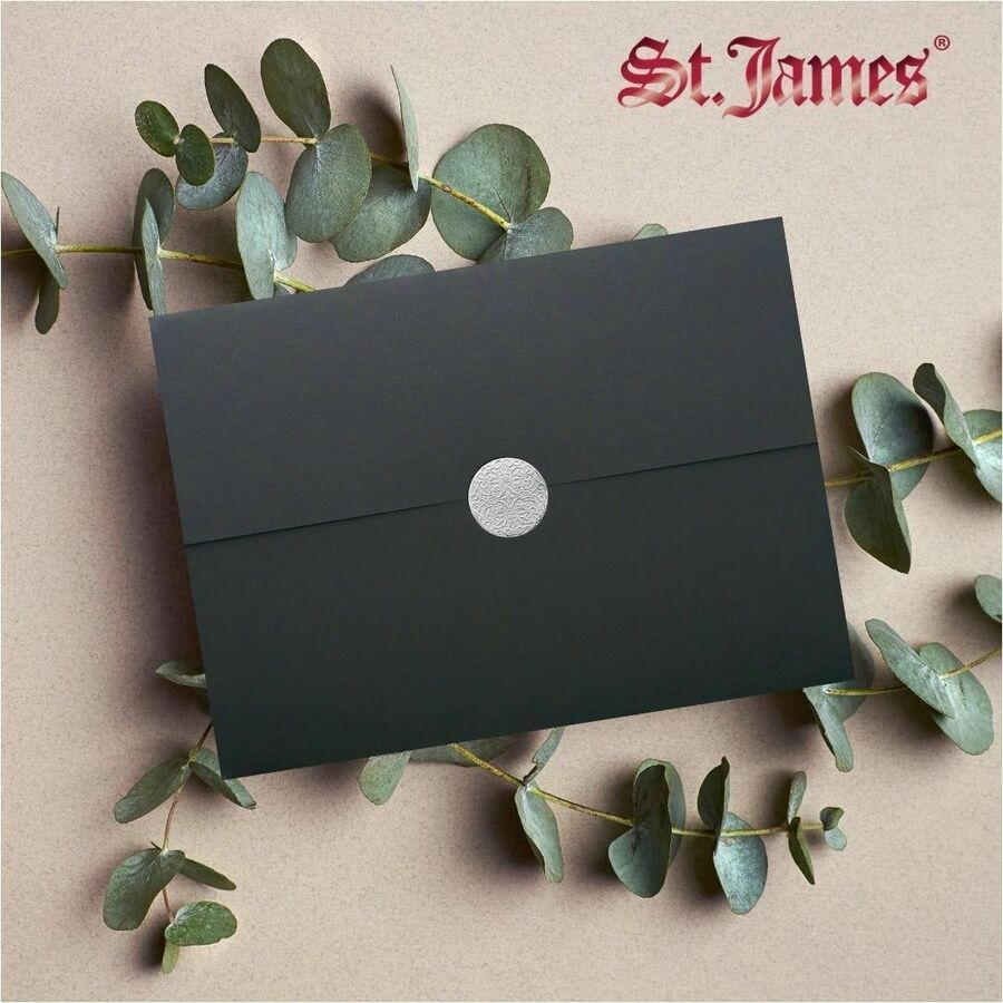 St. James&reg; Elite&trade; Medallion Fold Certificate Holders, Black Linen with Silver Medallion, Pack of 5, 83566 - 83566