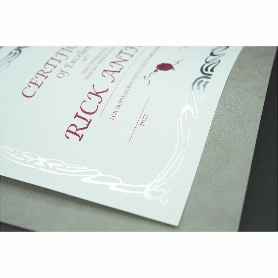 St. James&reg; Elite&trade; Certificates. White Linen with Deco Silver Foil Design, Pack of 12, 83425 - 83425