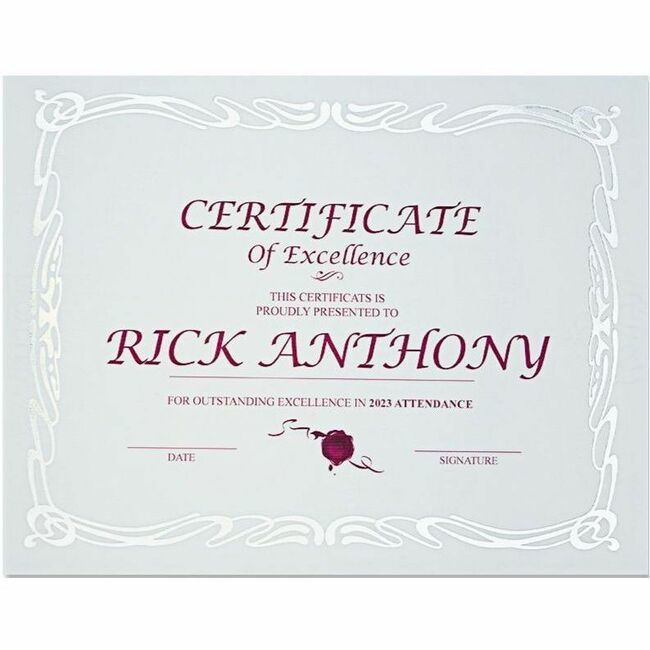 St. James&reg; Elite&trade; Certificates. White Linen with Deco Silver Foil Design, Pack of 12, 83425