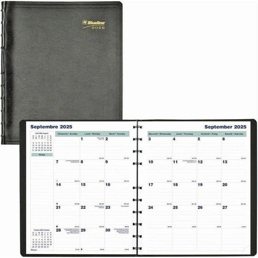 Blueline MiracleBind Monthly Planner, 11" x 9-1/6" , Bilingual, Black