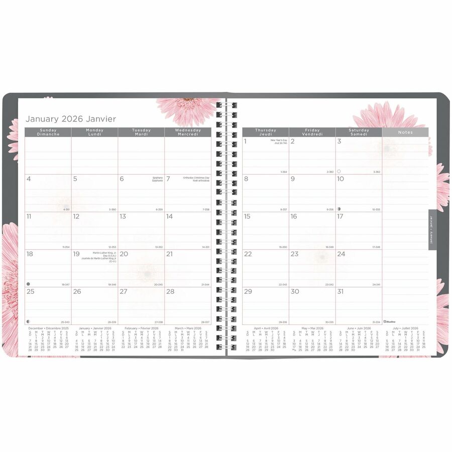 Blueline Pink Daisy Monthly Planner, 8-7/8" x 7-1/8" , Bilingual - C121995BT