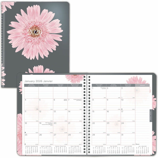 Blueline Pink Daisy Monthly Planner, 8-7/8" x 7-1/8" , Bilingual