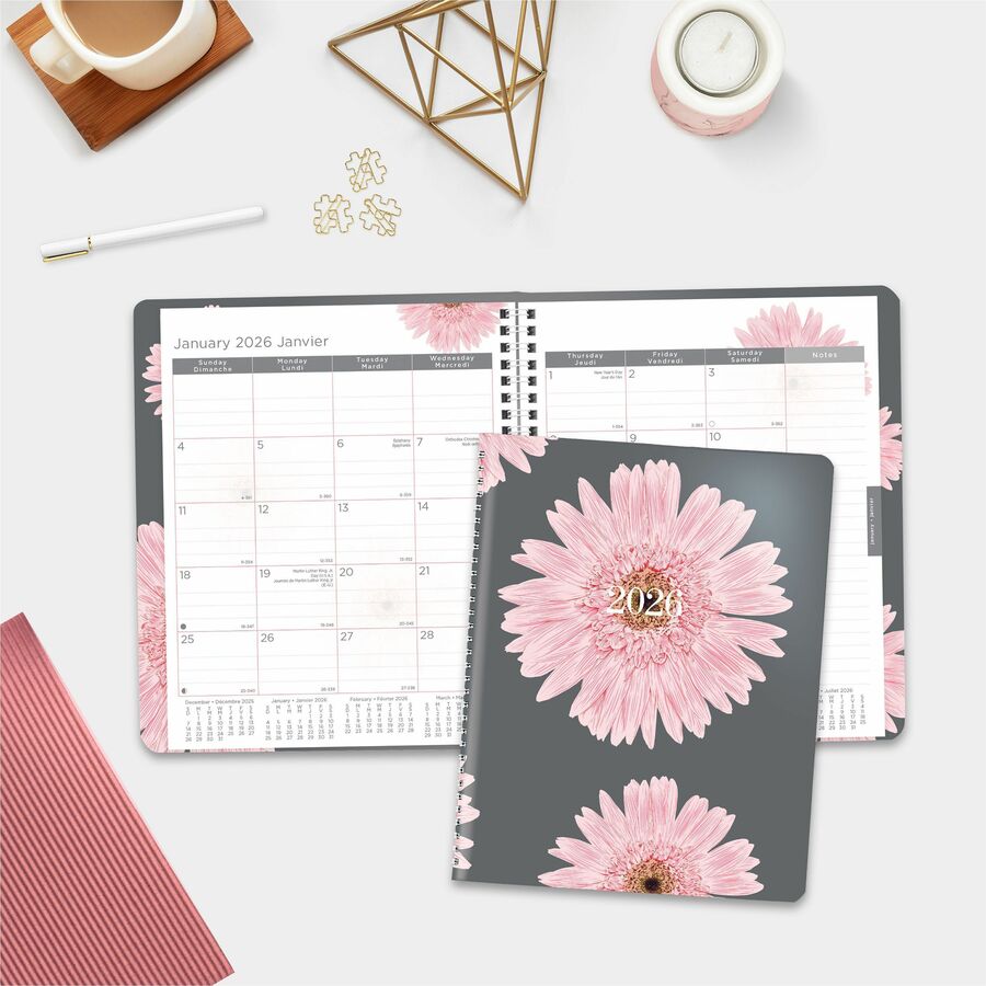 Blueline Pink Daisy Monthly Planner, 8-7/8" x 7-1/8" , Bilingual - C121995BT