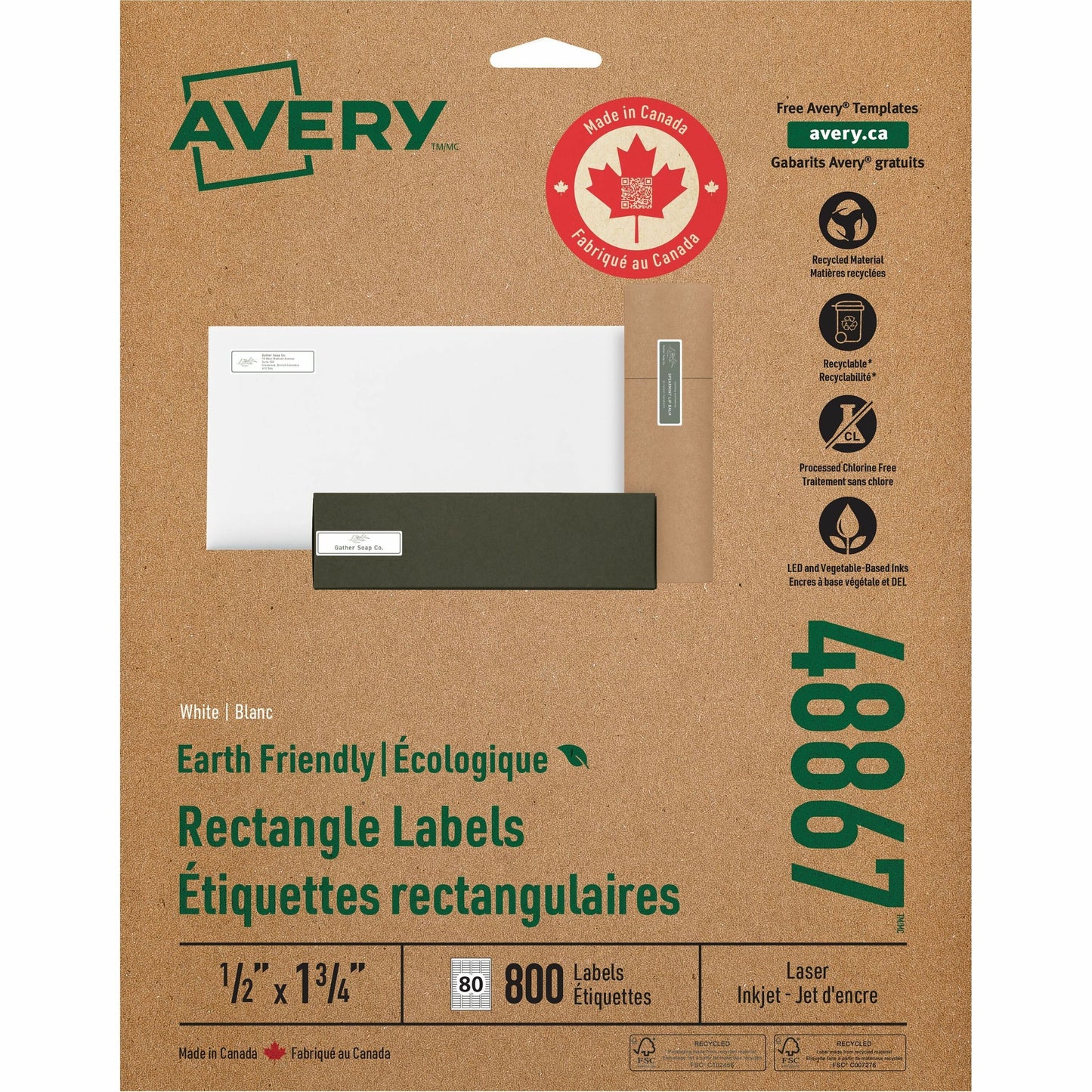 Avery&reg; Eco-Friendly Return Address Labelsfor Laser and Inkjet Printers, 1/2" x 1-3/4"