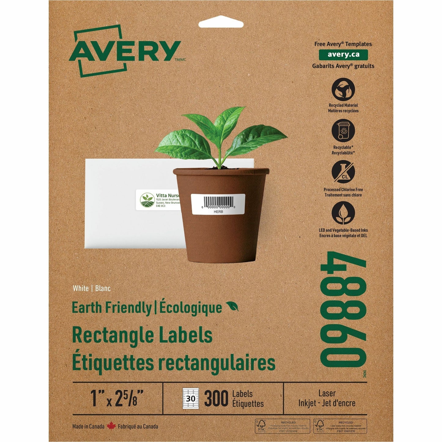 Avery&reg; Eco-Friendly Address Labelsfor Laser and Inkjet Printers, 1" x 2-5/8"