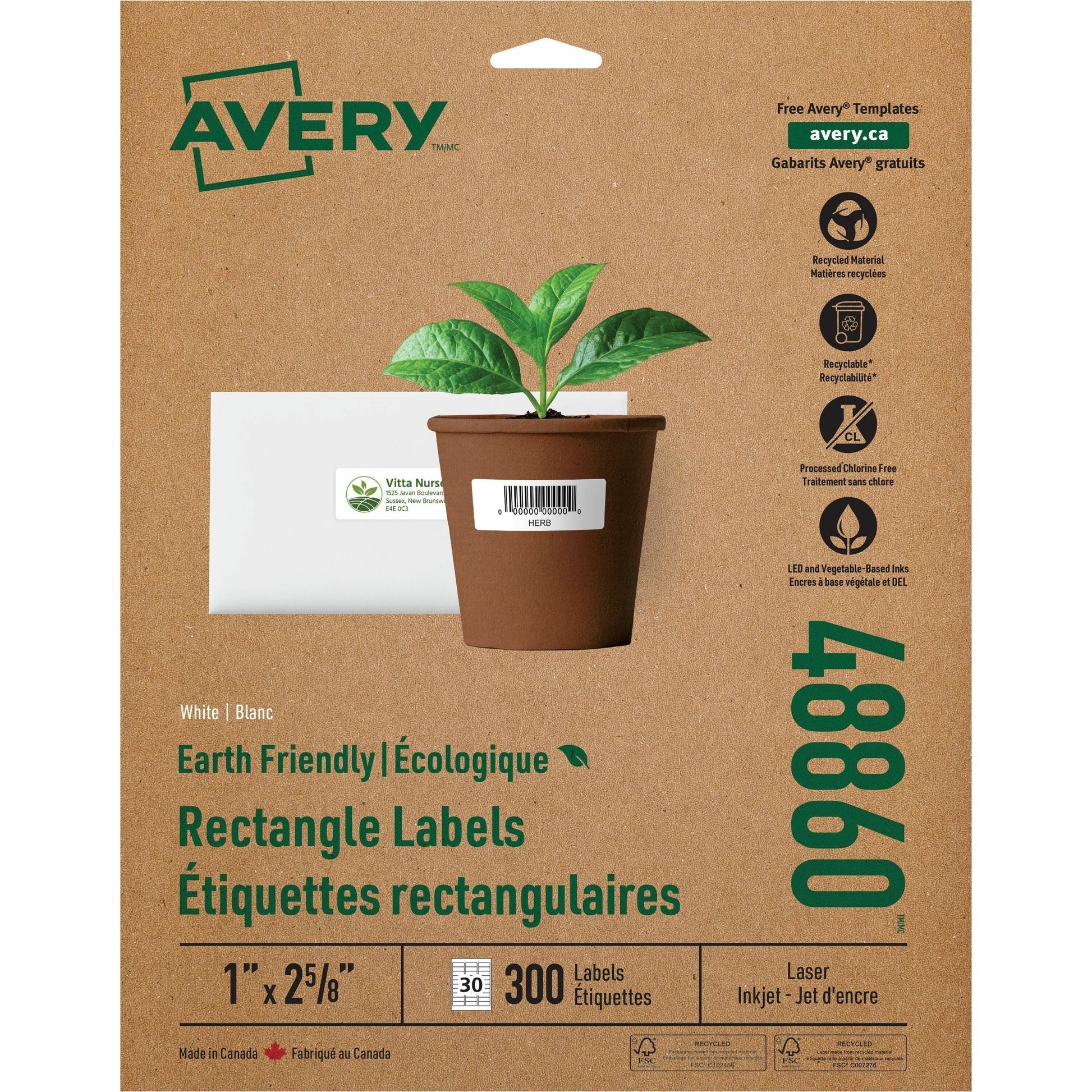 Avery&reg; Eco-Friendly Address Labelsfor Laser and Inkjet Printers, 1" x 2-5/8"