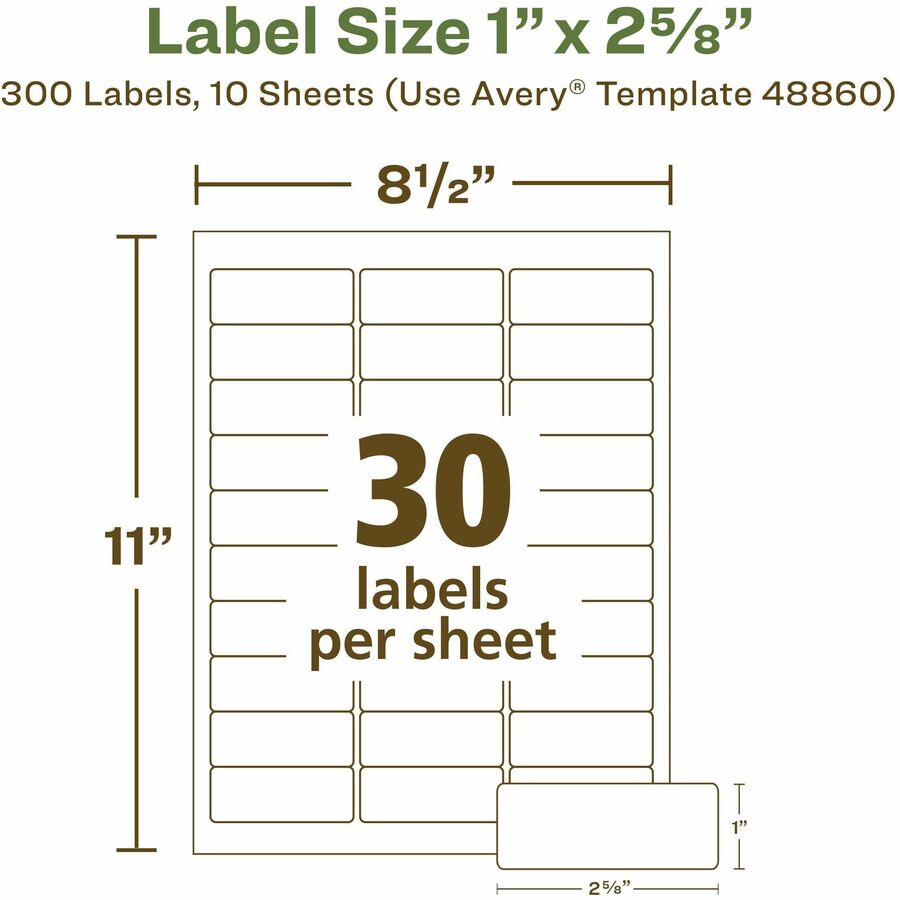 Avery&reg; Eco-Friendly Address Labelsfor Laser and Inkjet Printers, 1" x 2-5/8" - 48860