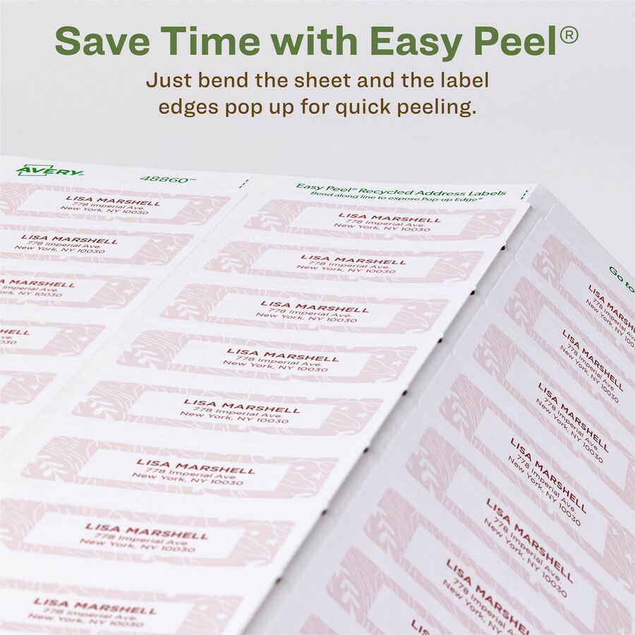 Avery&reg; Eco-Friendly Address Labelsfor Laser and Inkjet Printers, 1" x 2-5/8" - 48860