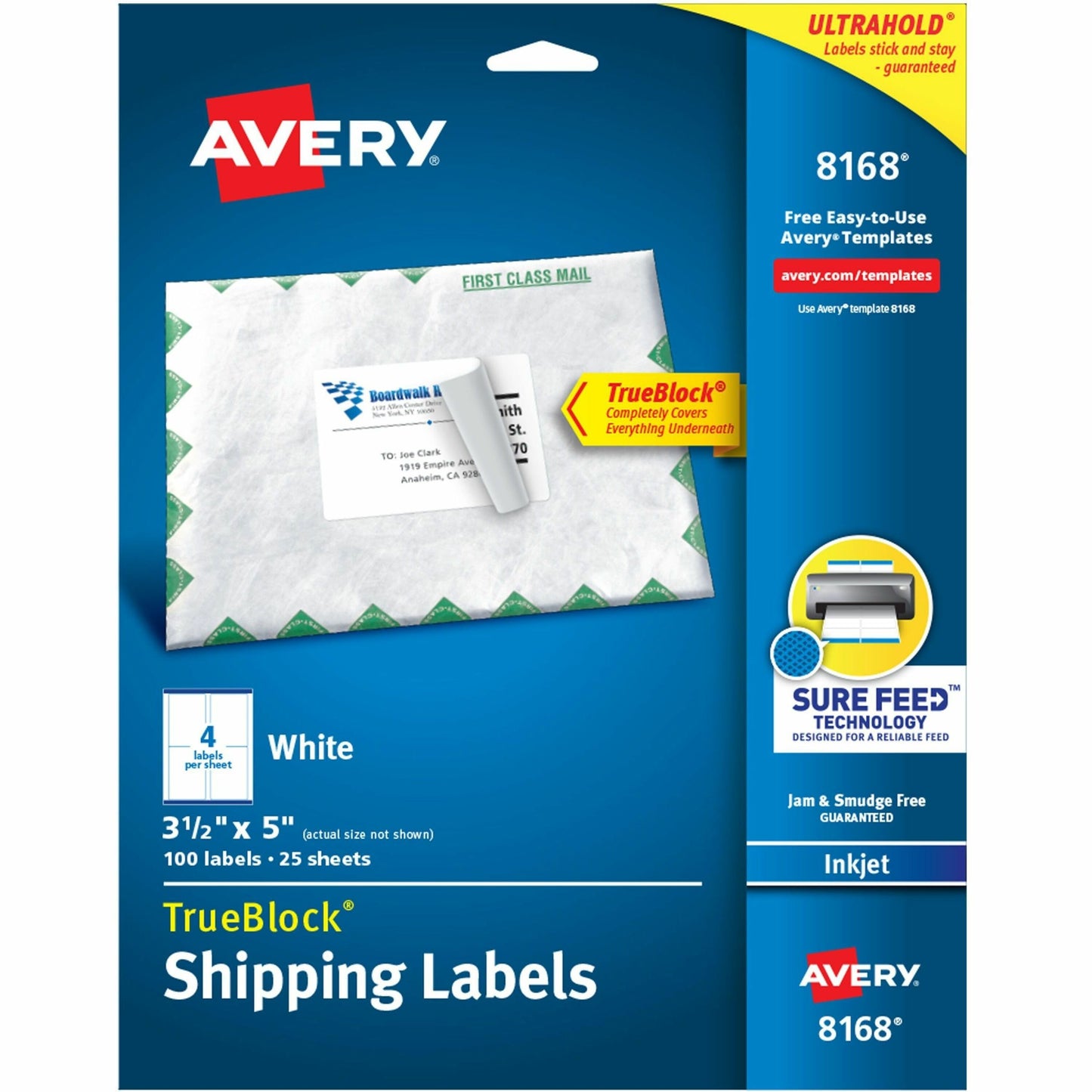 Avery&reg; White Rectangle Labels with Sure Feed&trade; Technology, TrueBlock&reg;, 3-1/2" x 5" , for Laser and Inkjet Printers