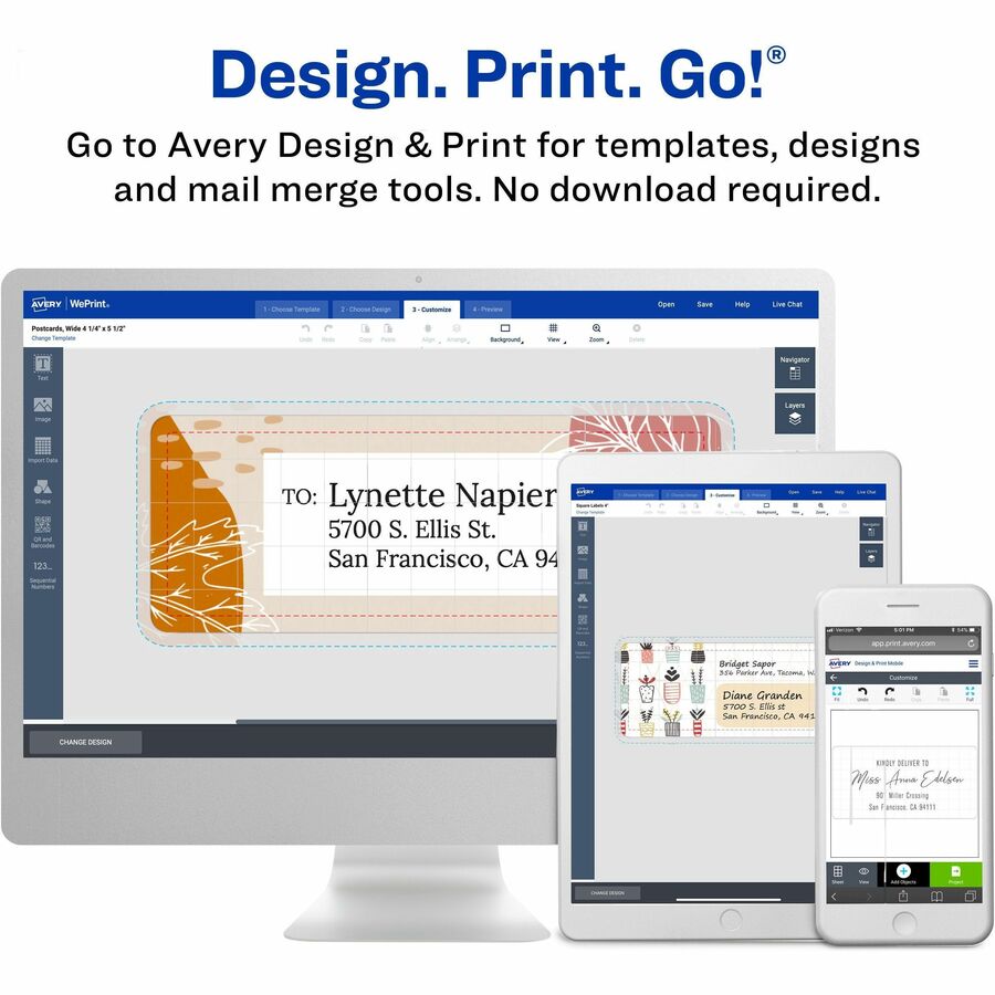 Avery&reg; White Rectangle Labels with Sure Feed&trade; Technology, TrueBlock&reg;, 3-1/2" x 5" , for Laser and Inkjet Printers - 08168