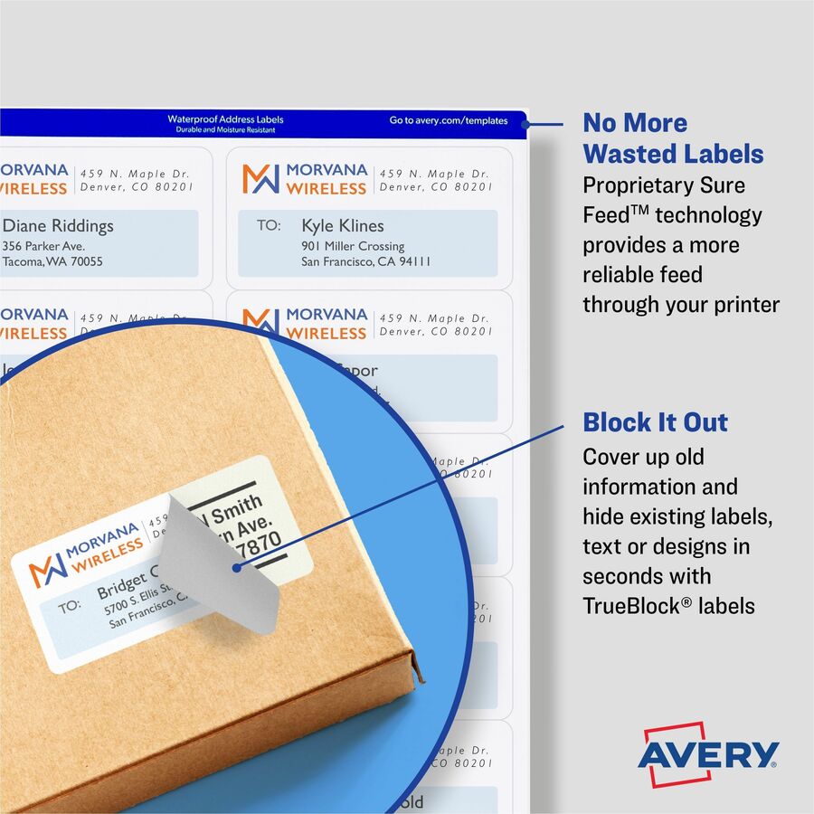 Avery&reg; White Rectangle Labels with Sure Feed&trade; Technology, TrueBlock&reg;, 3-1/2" x 5" , for Laser and Inkjet Printers - 08168